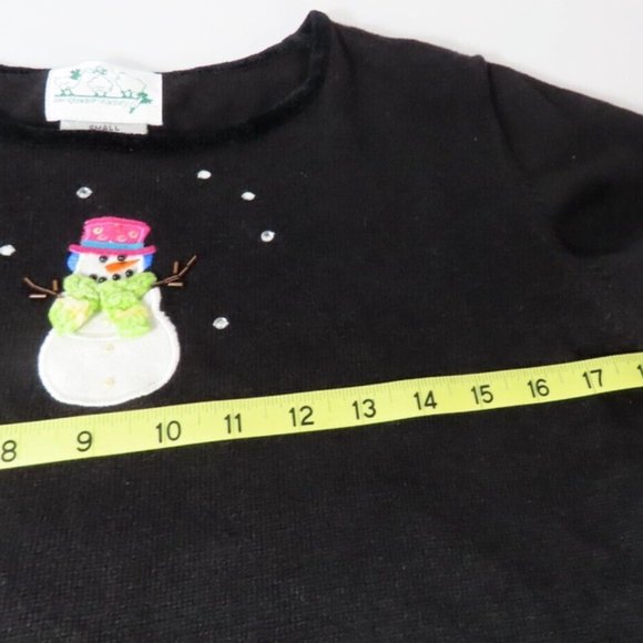 Quaker Factory Snowman Sweater Ugly Christmas Knit Top Rhinestone Black Small - Picture 7 of 7
